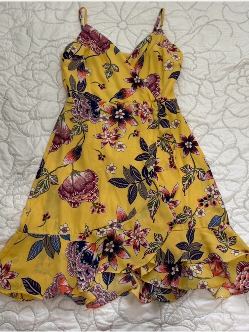 City Studio Yellow Floral Tie-Back Sundress with Purple & Navy Accents